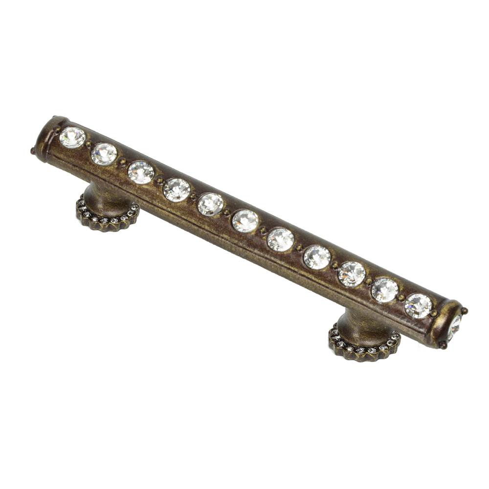 Carpe Diem Hardware - Cache 3'' O.C. Pull With Halo Platforms With Center Of Swarovski Clear Crystals - Antique Brass