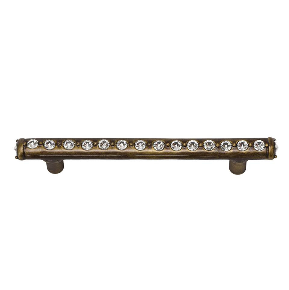 Carpe Diem Hardware - Cache 4'' O.C. Pull With Center Of Swarovski Clear Crystals - Antique Brass