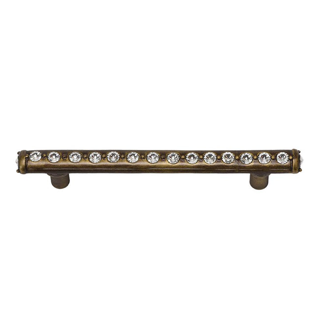 Carpe Diem Hardware - Cache 4'' O.C. Pull With Center Of Swarovski Clear Crystals - Antique Brass