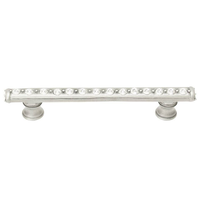 Carpe Diem Hardware - Cache 4'' O.C. Pull With Flared Feet With Center Of Swarovski Clear Crystals In Satin. - Satin