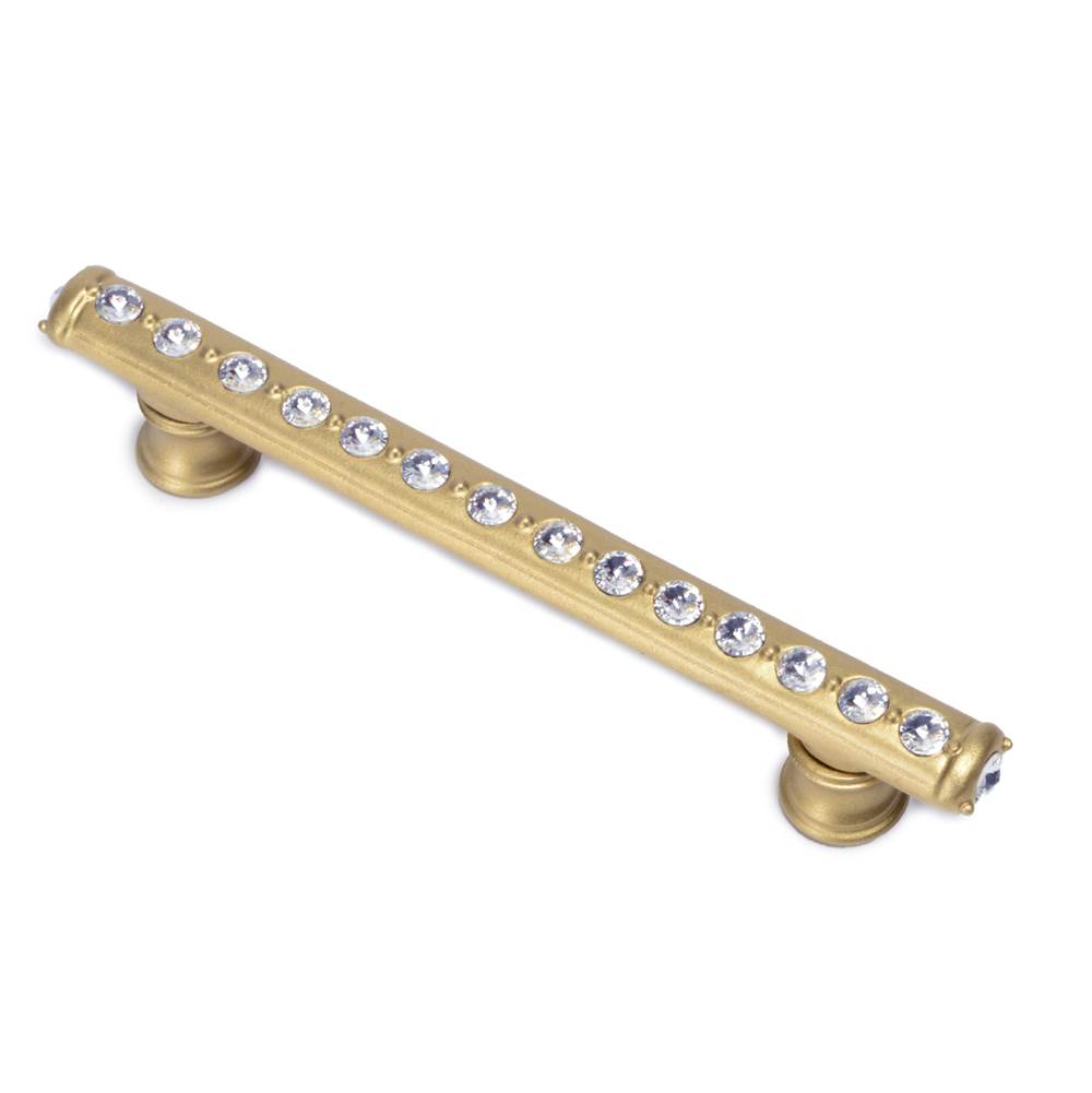 Carpe Diem Hardware - Cache 4'' O.C. Pull With Flared Feet With Center Of Swarovski Clear Crystals In Soft Gold. - Soft Gold