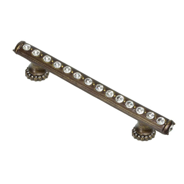 Carpe Diem Hardware - Cache 4'' O.C. Pull With Halo Platforms With Center Of Swarovski Clear Crystals - Antique Brass