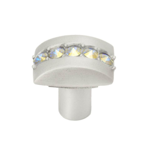 Carpe Diem Hardware - Cache Rectangle Knob With Center Of 5 Rivoli Swarovski Aurore Boreale Crystals - Satin