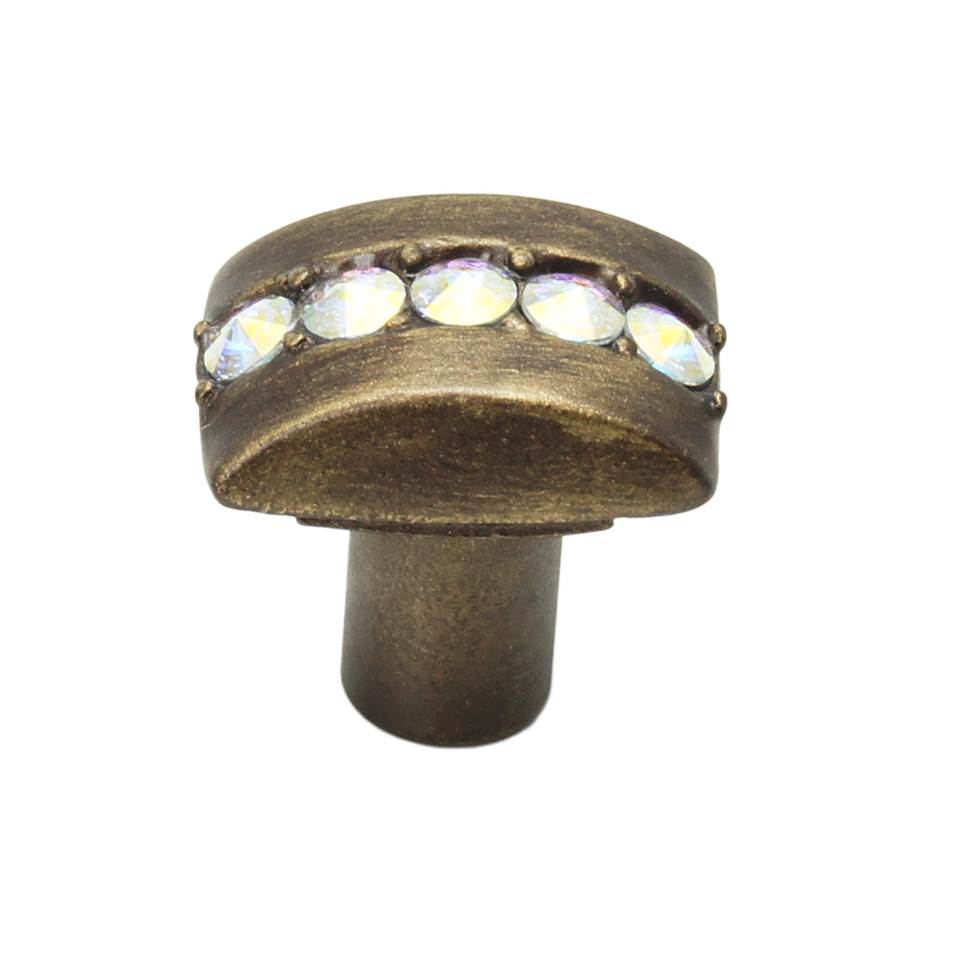 Carpe Diem Hardware - Cache Rectangle Knob w/ Center Of 5 Rivoli Swarovski Crystals - Antique Brass