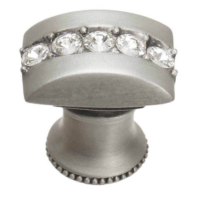 Carpe Diem Hardware - Cache Rectangle Knob With Flared Foot With Center Of 5 Rivoli Swarovski Clear Crystals In Satin. - Satin