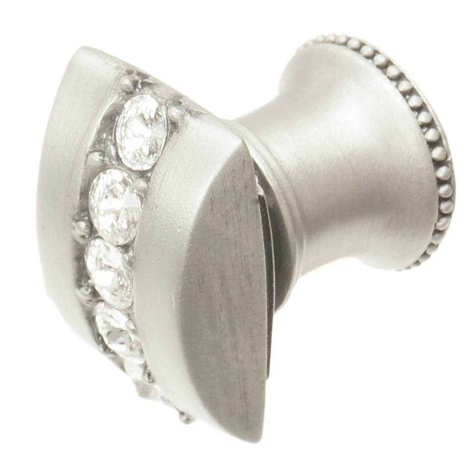 Cache Rectangle Knob With Flared Foot With Center Of 5 Rivoli Swarovski Clear Crystals In Satin.