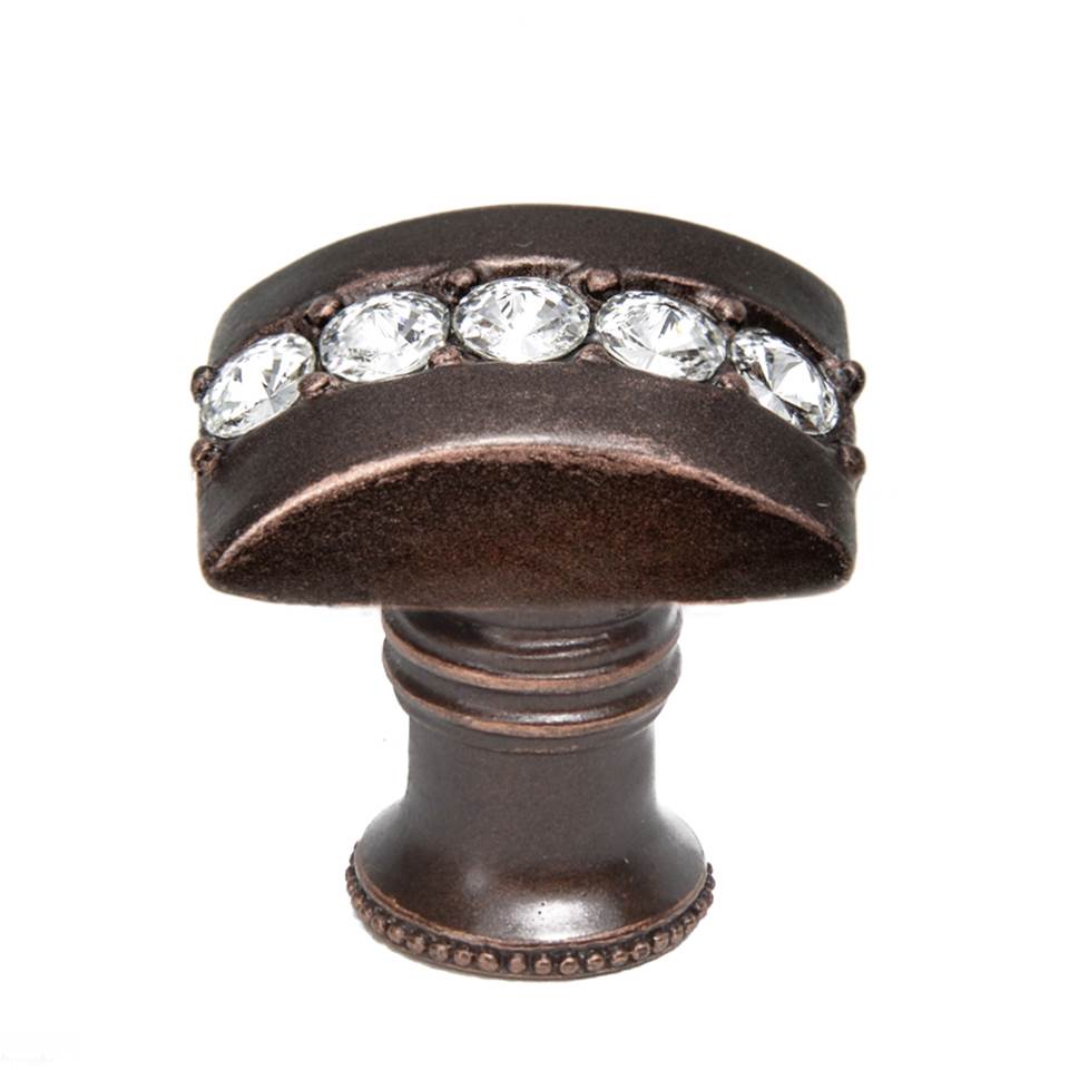 Carpe Diem Hardware - Cache Rectangle Knob With Flared Foot With Center Of 5 Rivoli Swarovski Clear Crystals - Oil Rubbed Bronze
