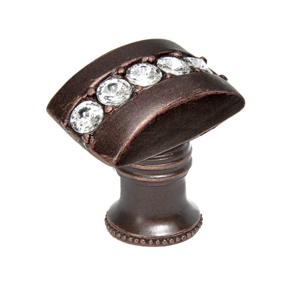 Cache Rectangle Knob With Flared Foot With Center Of 5 Rivoli Swarovski Clear Crystals In Satin.