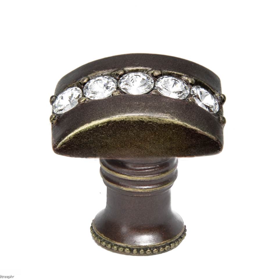 Carpe Diem Hardware - Cache Rectangle Knob With Flared Foot With Center Of 5 Rivoli Swarovski Clear Crystals In Antique Brass. - Antique Brass