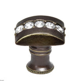 Carpe Diem Hardware - Cache Rectangle Knob With Flared Foot With Center Of 5 Rivoli Swarovski Clear Crystals In Antique Brass. - Antique Brass