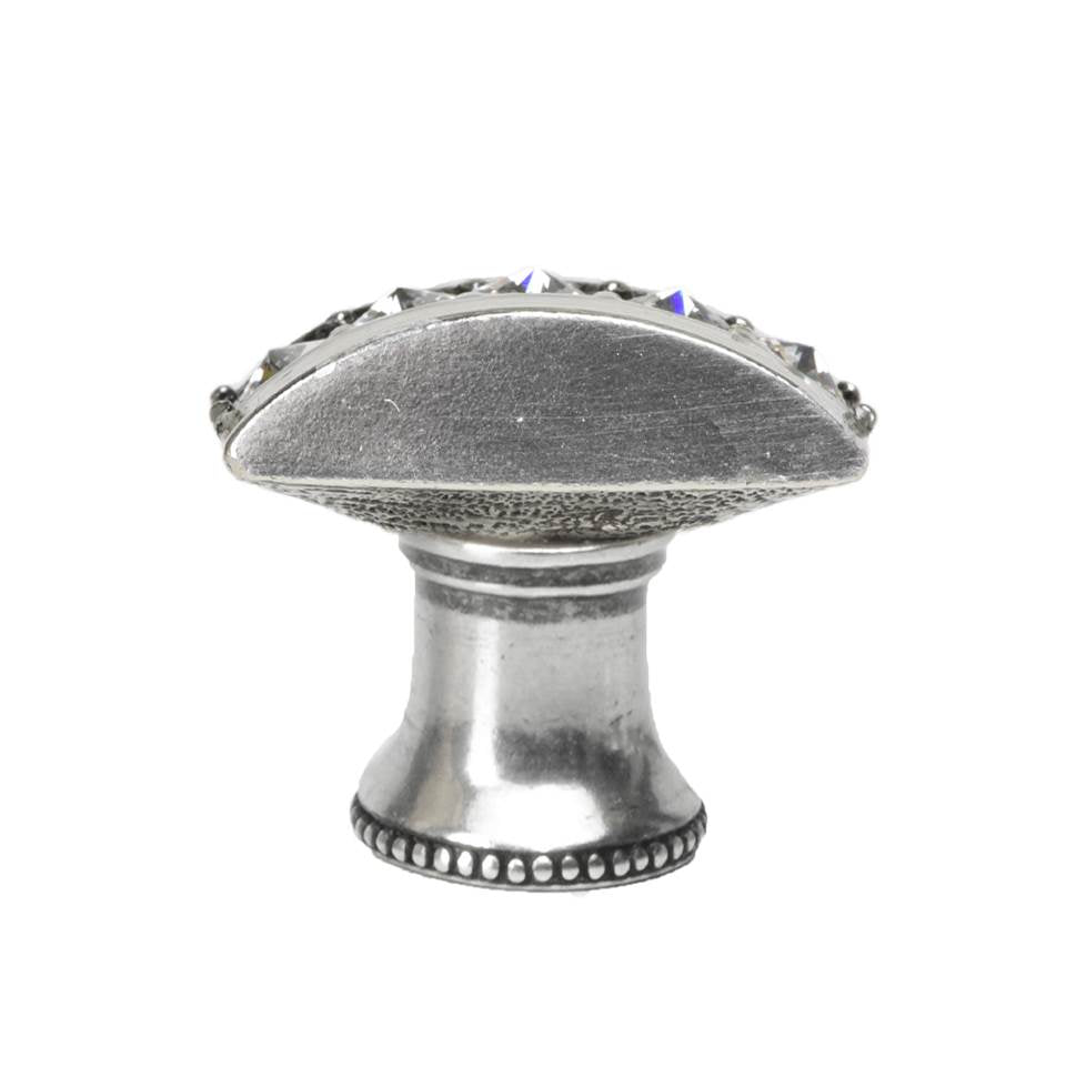 Cache Rectangle Knob With Flared Foot With Center Of 5 Rivoli Swarovski Clear Crystals In Satin.