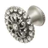 Cache Medium Round Knob With Flared Foot With Swarovski Clear Crystals In Satin.