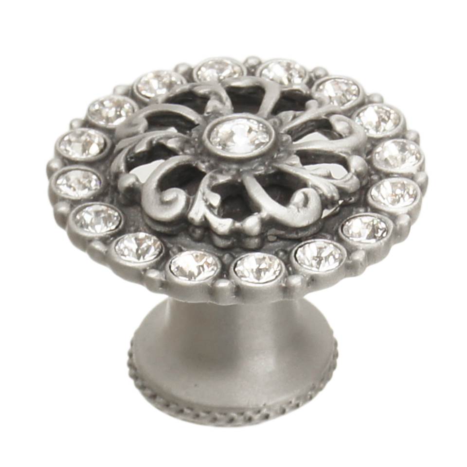 Carpe Diem Hardware - Cache Medium Round Knob With Flared Foot With Swarovski Clear Crystals In Satin. - Satin