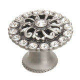 Carpe Diem Hardware - Cache Medium Round Knob With Flared Foot With Swarovski Clear Crystals In Satin. - Satin