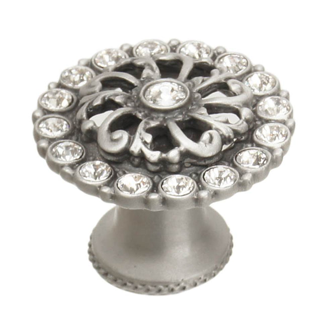 Carpe Diem Hardware - Cache Medium Round Knob With Flared Foot With Swarovski Clear Crystals In Satin. - Satin