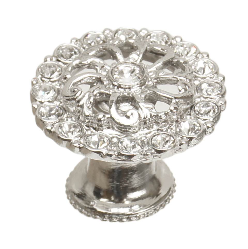 Carpe Diem Hardware - Cache Medium Round Knob With Flared Foot With Swarovski Clear Crystals In Platinum. - Platinum