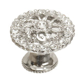 Carpe Diem Hardware - Cache Medium Round Knob With Flared Foot With Swarovski Clear Crystals In Platinum. - Platinum