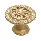 Carpe Diem Hardware - Cache Medium Round Knob With Flared Foot With Swarovski Clear Crystals In Soft Gold. - Soft Gold