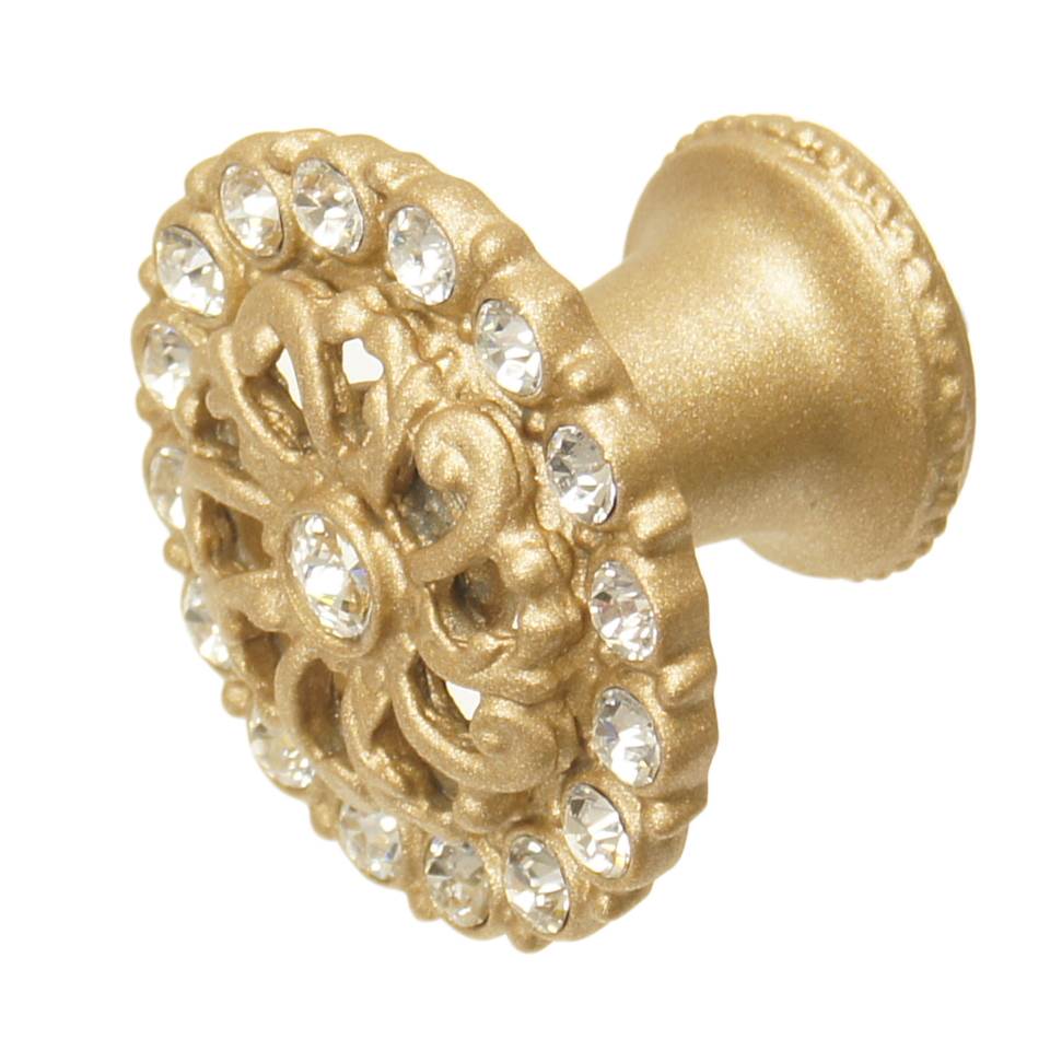 Cache Medium Round Knob With Flared Foot With Swarovski Clear Crystals In Satin.