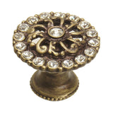 Carpe Diem Hardware - Cache Medium Round Knob With Flared Foot With Swarovski Clear Crystals In Antique Brass. - Antique Brass
