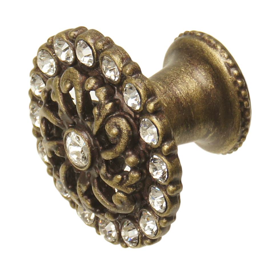 Cache Medium Round Knob With Flared Foot With Swarovski Clear Crystals In Satin.