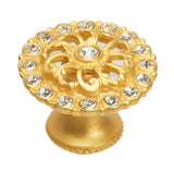 Carpe Diem Hardware - Cache Medium Round Knob With Flared Foot With Swarovski Clear Crystals In Gilded Mercury. - Gilded Mercury