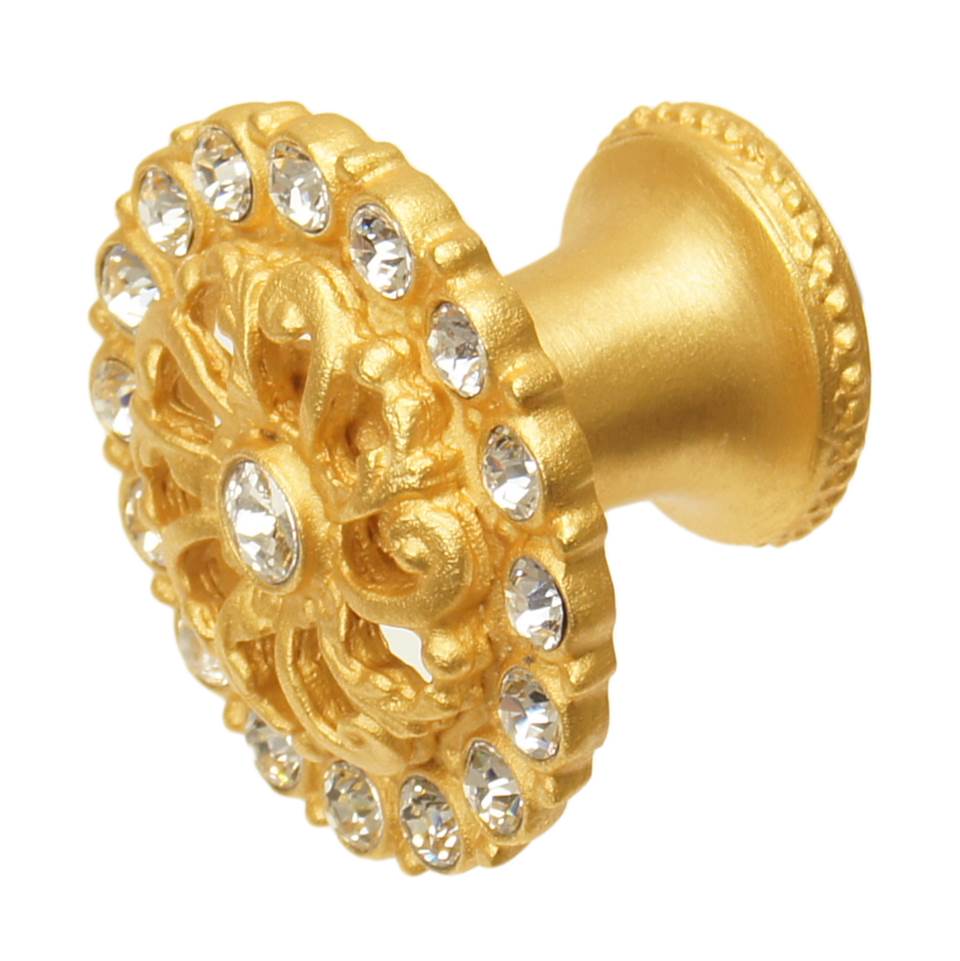 Cache Medium Round Knob With Flared Foot With Swarovski Clear Crystals In Satin.