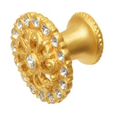 Cache Medium Round Knob With Flared Foot With Swarovski Clear Crystals In Satin.