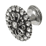 Cache Medium Round Knob With Flared Foot With Swarovski Clear Crystals In Satin.