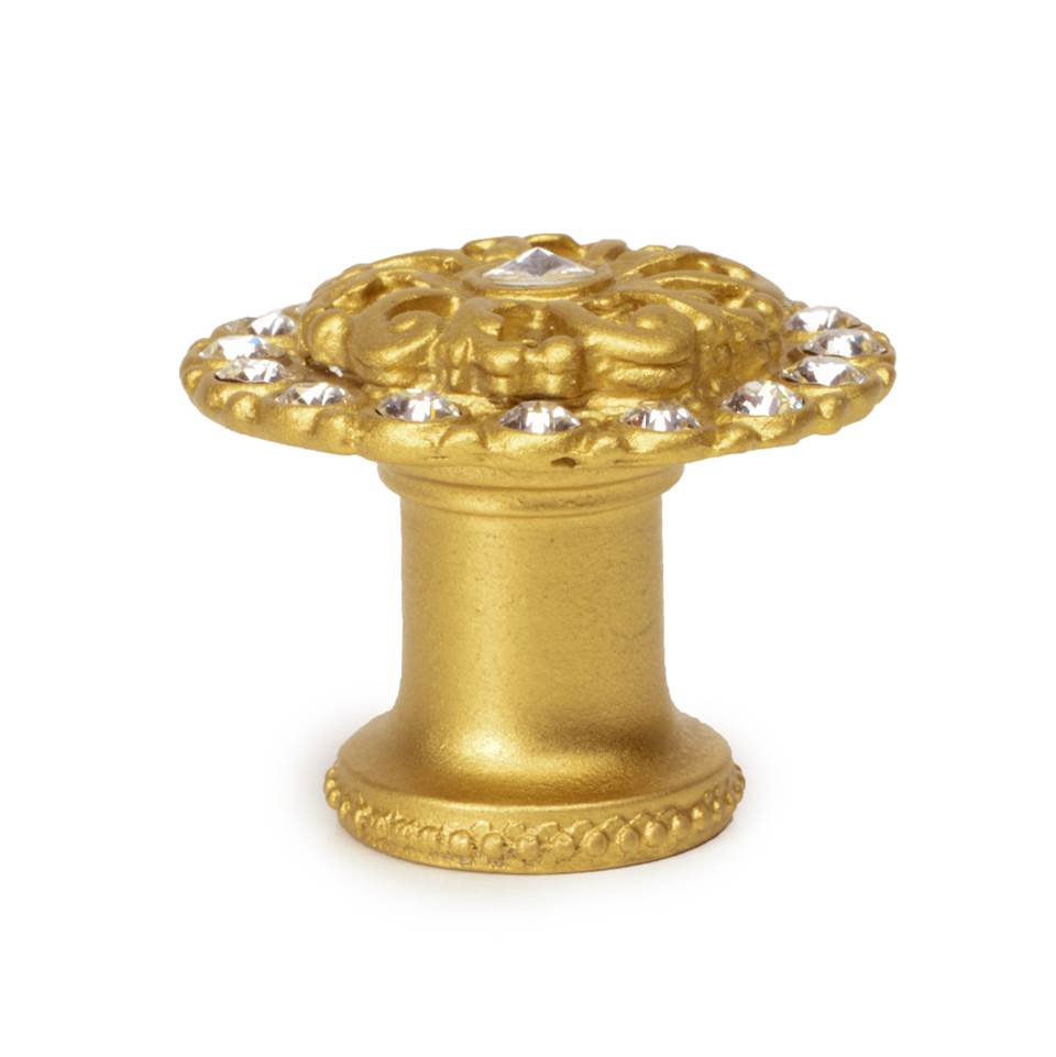 Carpe Diem Hardware - Cache Medium Round Knob With Flared Foot With Swarovski Clear Crystals - Gilded Mercury