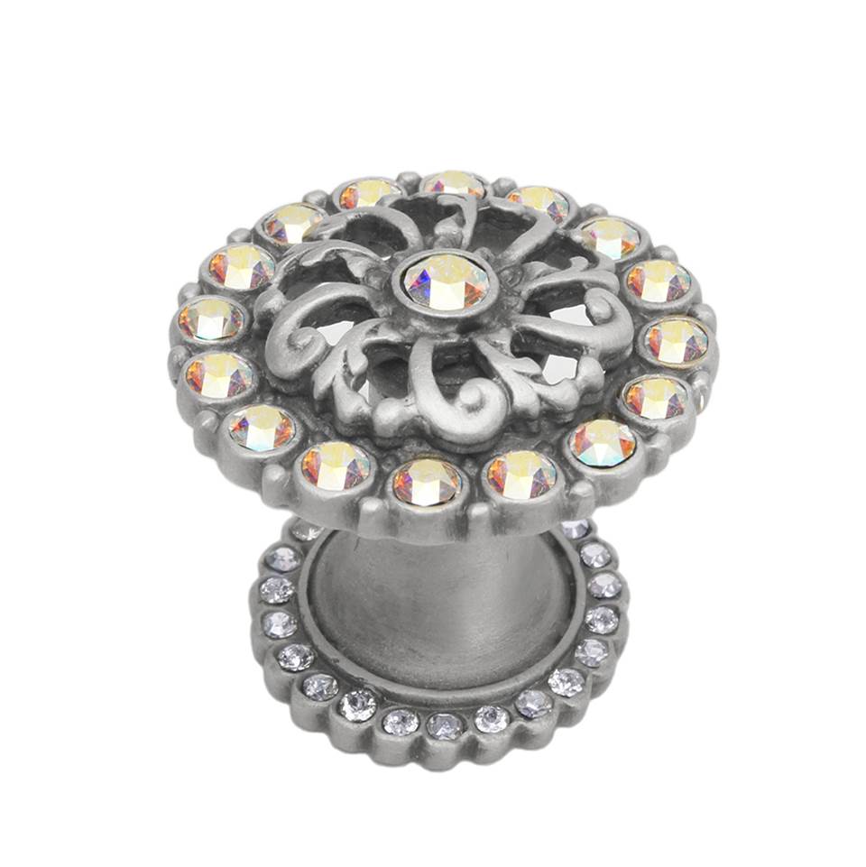 Carpe Diem Hardware - Cache Medium Round Knob With Halo Platform With Swarovski Aurore Boreale Crystals - Satin