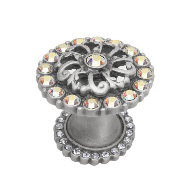 Carpe Diem Hardware - Cache Medium Round Knob With Halo Platform With Swarovski Aurore Boreale Crystals - Satin
