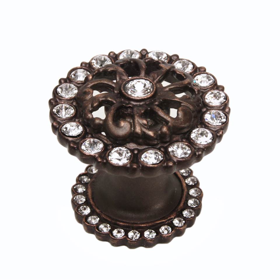 Carpe Diem Hardware - Cache Medium Round Knob With Halo Platform With Swarovski Clear Crystals - Oil Rubbed Bronze