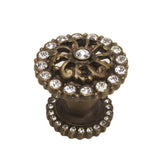Carpe Diem Hardware - Cache Medium Round Knob w/ Halo Platform w/ Swarovski Crystals - Antique Brass