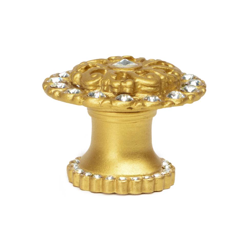 Carpe Diem Hardware - Cache Medium Round Knob With Halo Platform With Swarovski Clear Crystals - Gilded Mercury