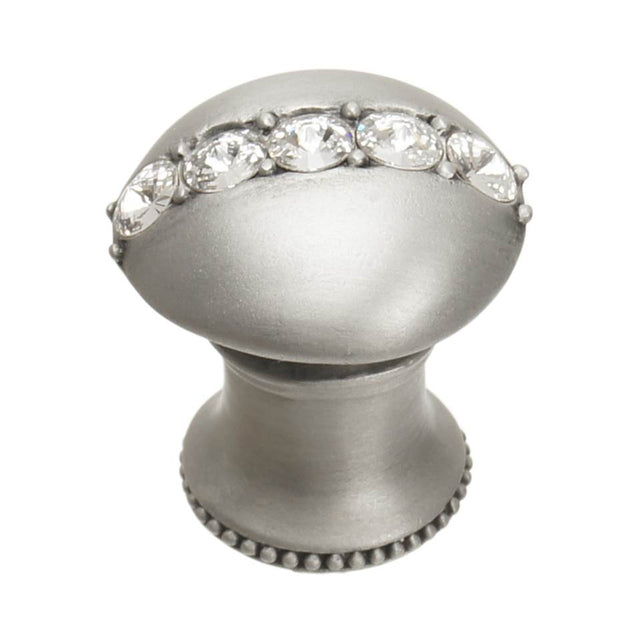 Carpe Diem Hardware - Cache Round Knob With Flared Foot With Center Of 5 Rivoli Swarovski Clear Crystals In Satin. - Satin
