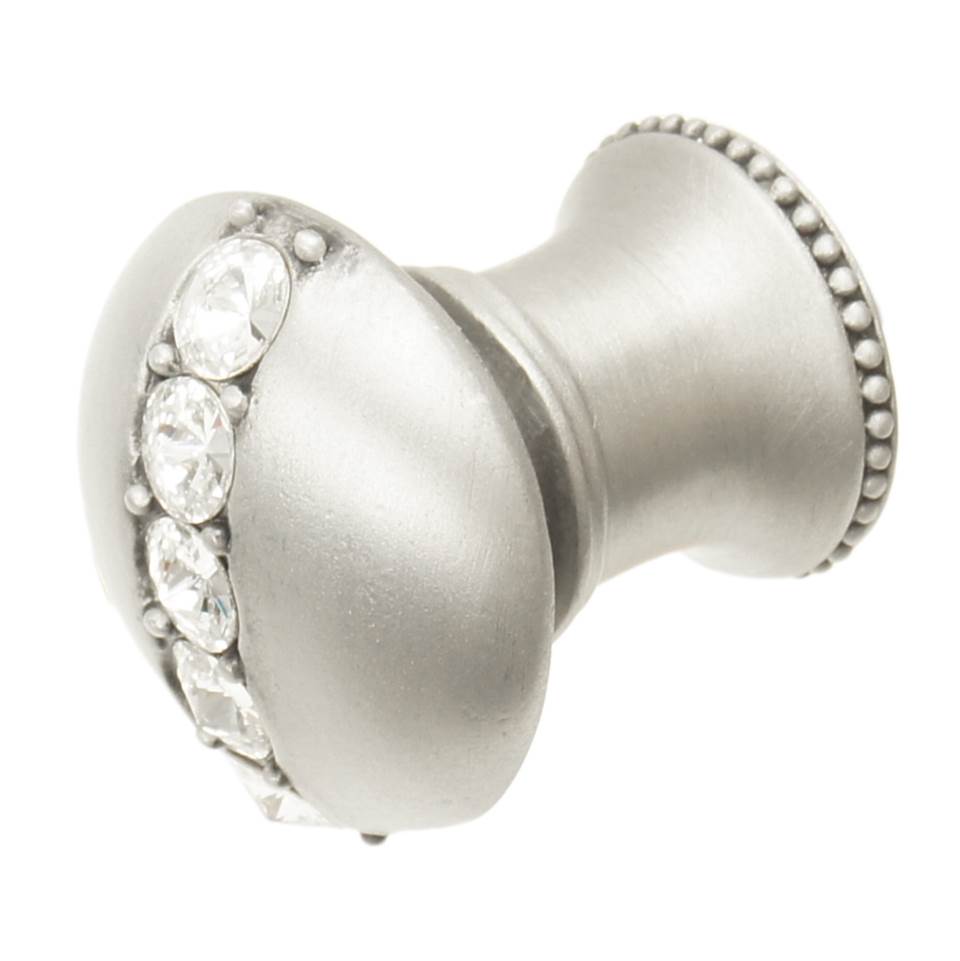 Cache Round Knob With Flared Foot With Center Of 5 Rivoli Swarovski Clear Crystals In Satin.