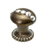 Carpe Diem Hardware - Cache Round Knob With Halo Platform With Center Of 28 Swarovski Clear Crystals - Antique Brass