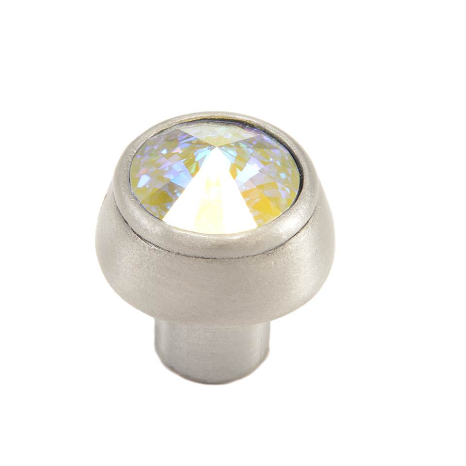 Carpe Diem Hardware - Cache Round Knob With An 18Mm Rivoli Swarovski Aurore Boreale Crystal - Satin