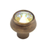 Carpe Diem Hardware - Cache Round Knob With An 18Mm Rivoli Swarovski Aurore Boreale Crystal - Antique Brass