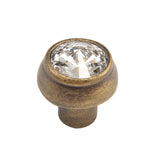 Carpe Diem Hardware - Cache Round Knob w/ An 18Mm Rivoli Swarovski Crystal - Antique Brass