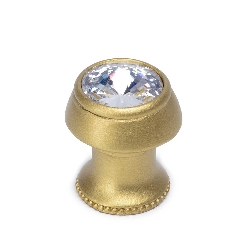 Carpe Diem Hardware - Cache Round Knob With Flared Foot With An Rivoli Swarovski Clear Crystals In Soft Gold. - Soft Gold