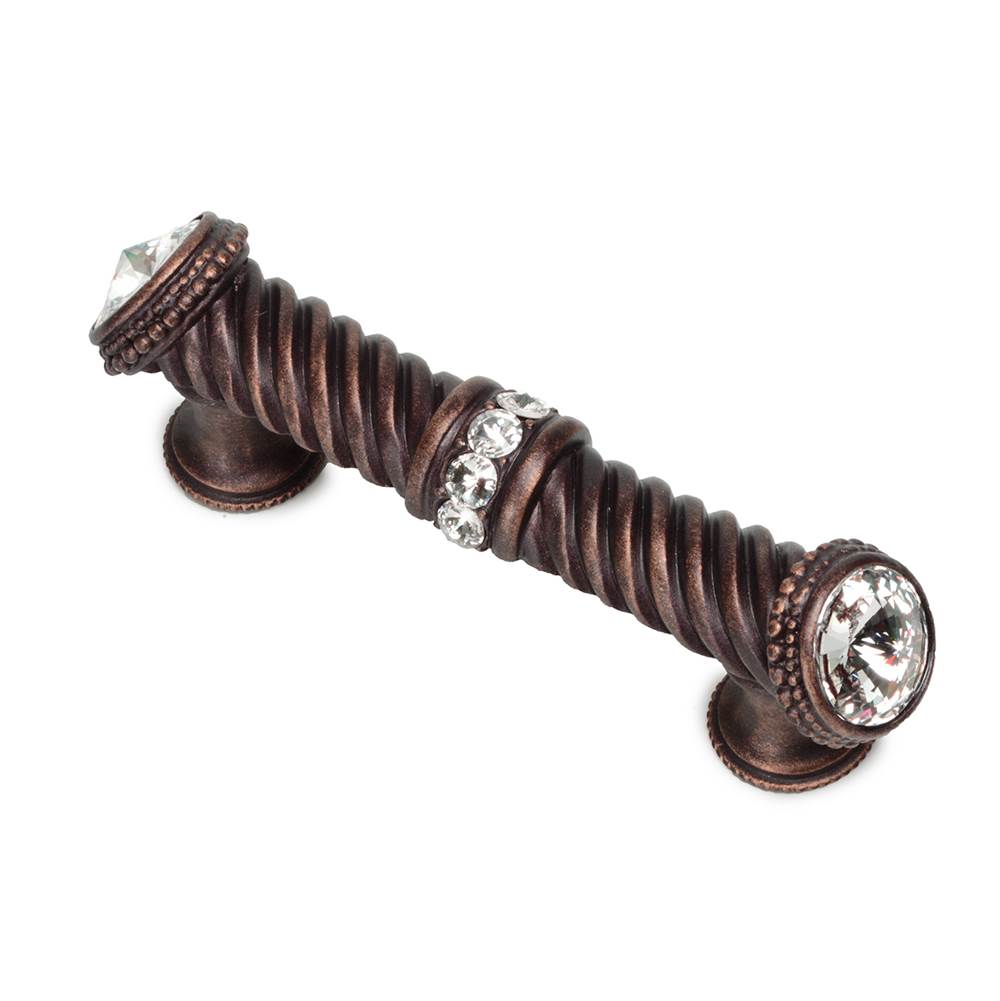 Carpe Diem Hardware - Cache 3'' O.C. Large Pull w/ End & Center 7 Rivoli Swarovski Crystals - Oil Rub Bronze
