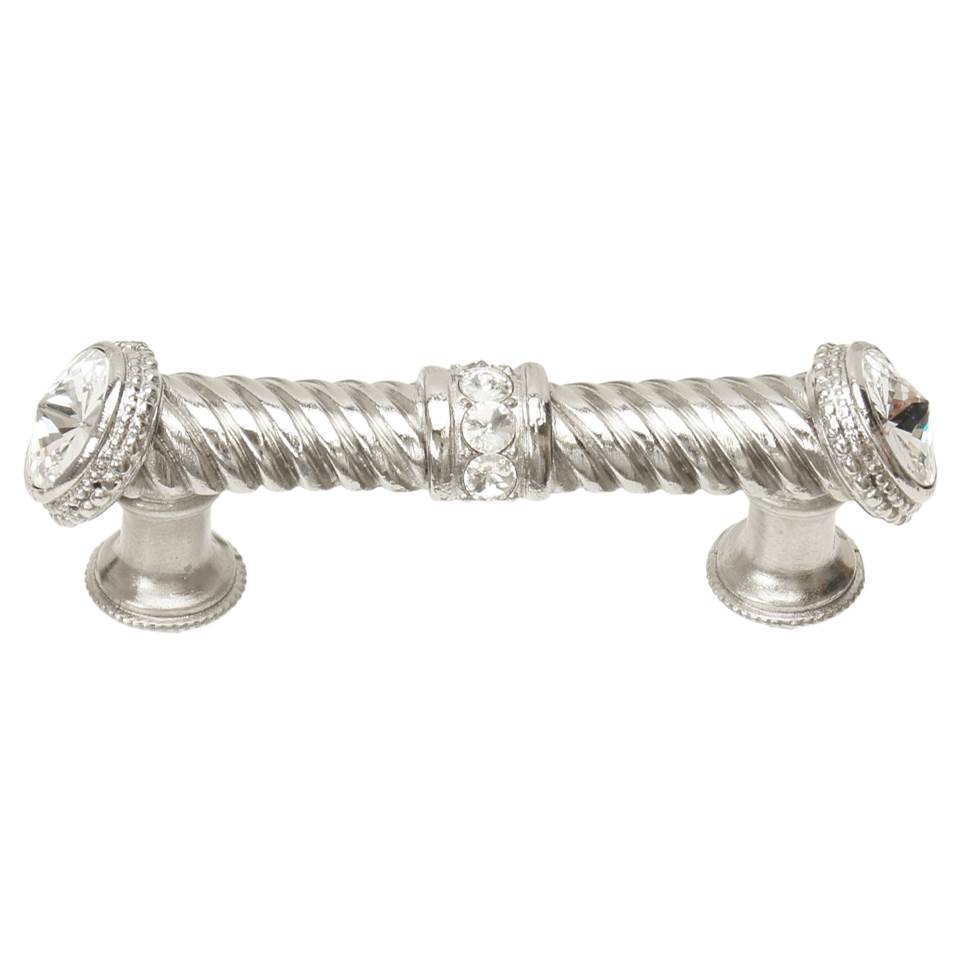 Carpe Diem Hardware - Cache 3'' O.C. Large Pull With End and Center 7 Rivoli Swarovski Clear Crystals In Platinum. - Platinum