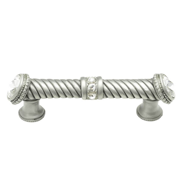 Carpe Diem Hardware - Cache 4'' O.C. Large Pull With End and Center 7 Rivoli Swarovski Clear Crystals In Satin. - Satin
