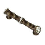 Carpe Diem Hardware - Cache 4'' O.C. Large Pull w/ End & Center 7 Rivoli Swarovski Crystals - Antique Brass