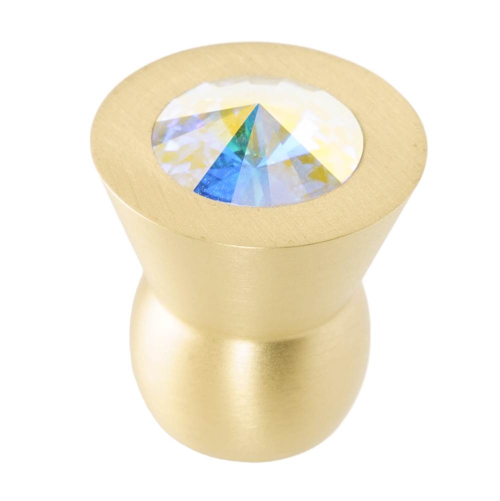 Cone Brass Knob; 16Mm Aurora Borealis Crystals; Satin Brass Finish