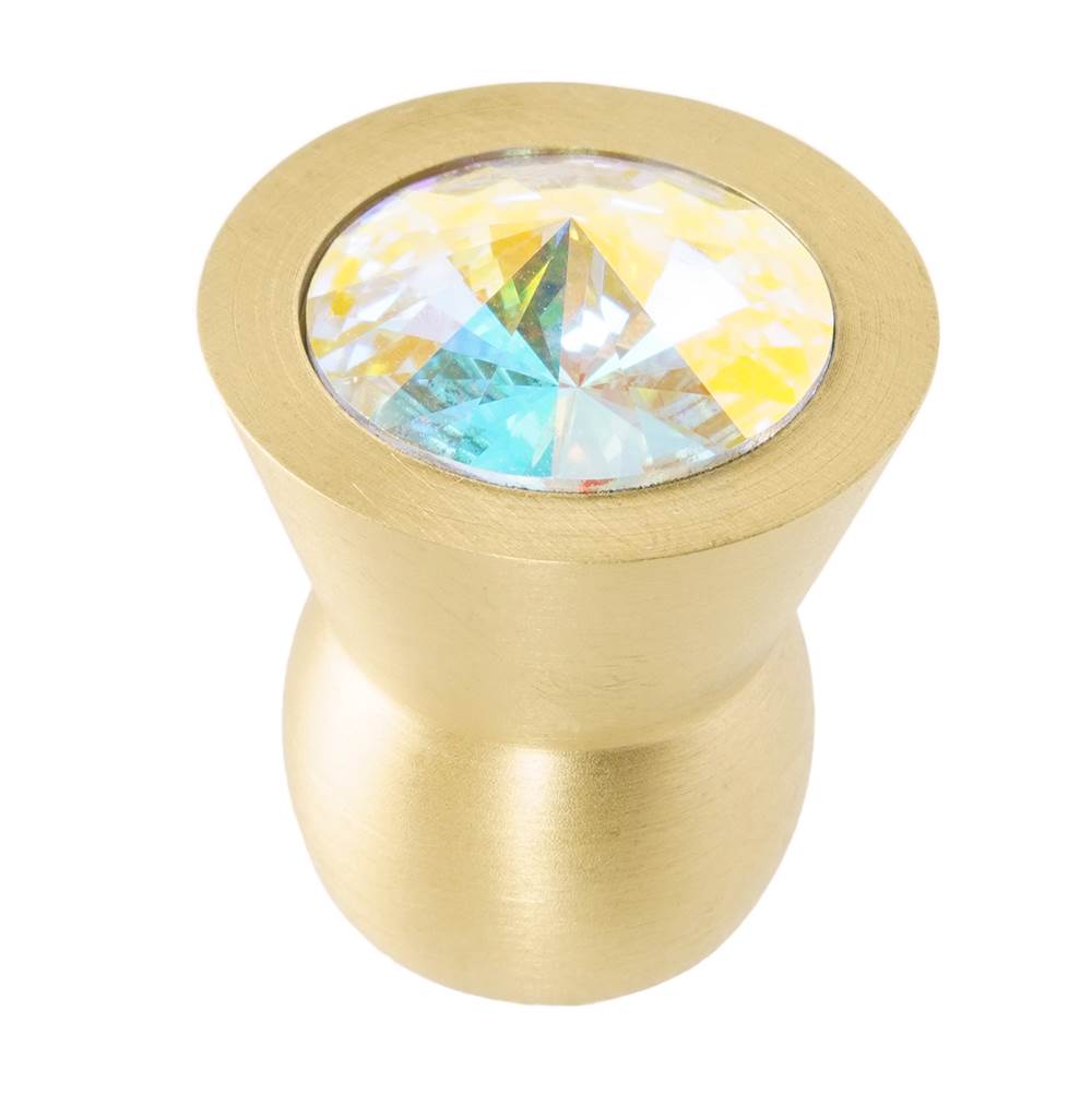 Cone Brass Knob; 18Mm Aurora Borealis Crystals; Satin Brass Finish
