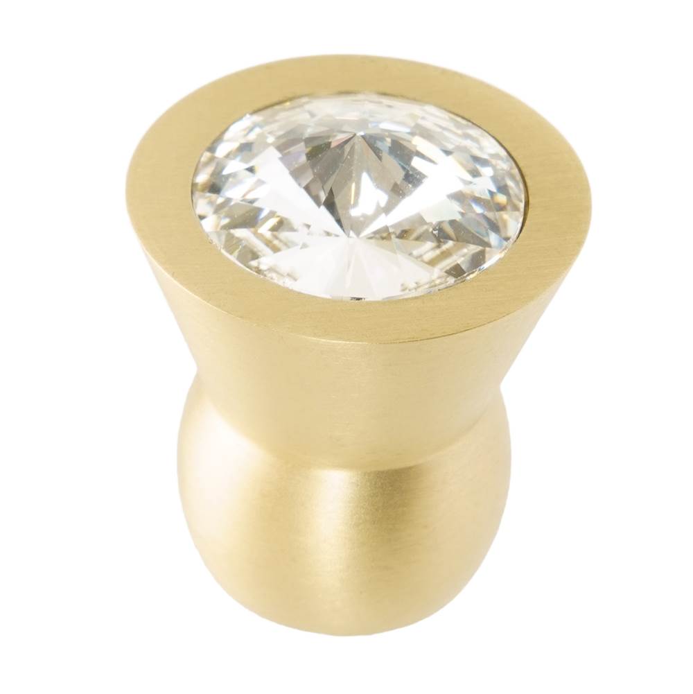 Cone Brass Knob; 18Mm Clear Crystals; Satin Brass Finish