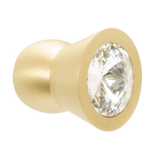 Carpe Diem Hardware - Cone Brass Knob; 18Mm Clear Crystals; Satin Brass Finish - Satin Brass